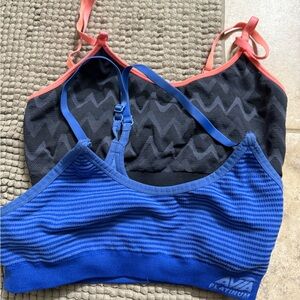 Avia Sports Bras - Blue and Black with Coral Accents